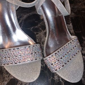 Silver High Heels with Rhinestones